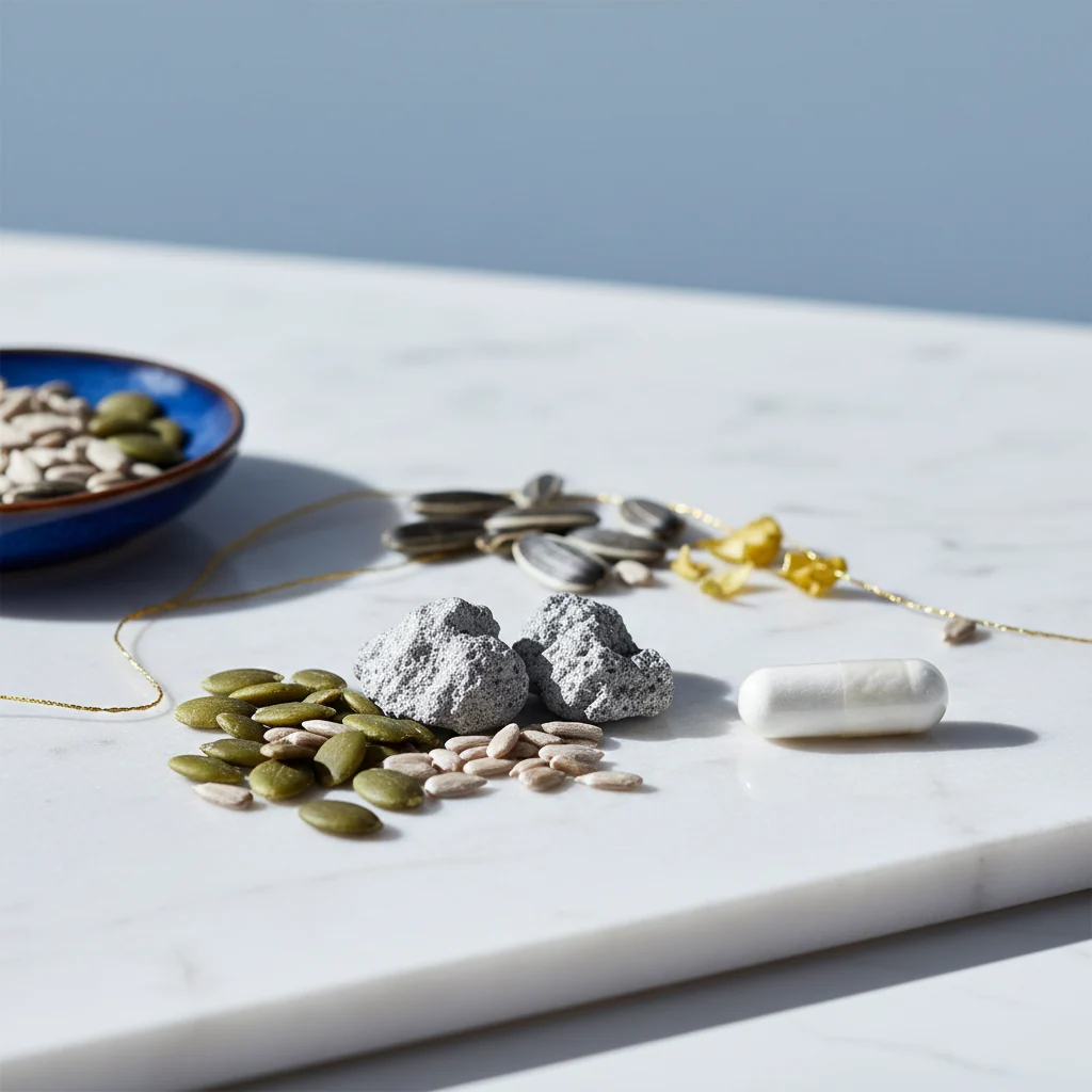 Zink en selenium supplement prostaat ingrediënten in glazen schaaltjes